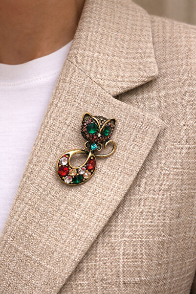 Craftique Zümrüt Gözlü Saray Kedisi Broş – Vintage Tarz, Şık, Premium Tasarım...