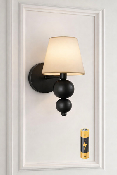 burenze Modern Krem Kumaş Şapkalı Pilli Aplik Kablosuz Aç Kapa Butonlu Tak Ça...