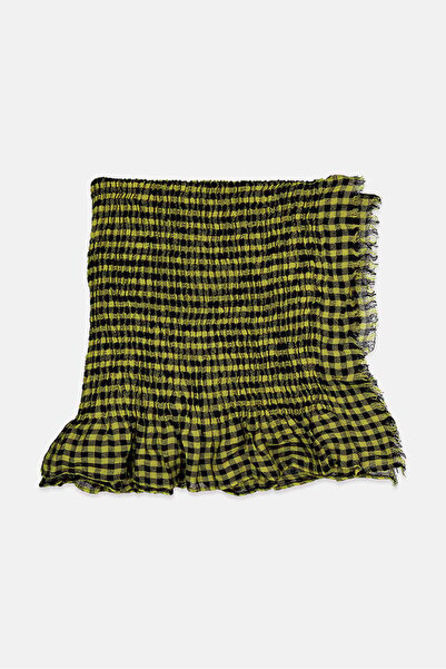 PARFOIS Women Checkered Textured 115 x 68 cm Scarf, Black and Yellow