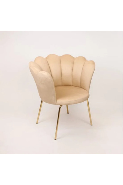 Generic Soft beige velvet single chair with gold steel legs