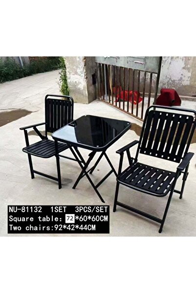 Türkiye Square Glass Table Outdoor Bistro Set with 2 Metal Chairs, smooth gla...