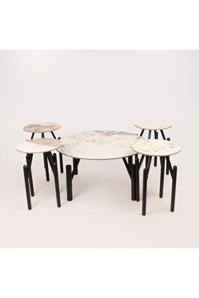 Generic Ceramic side and main table set with metal base – 5 pieces