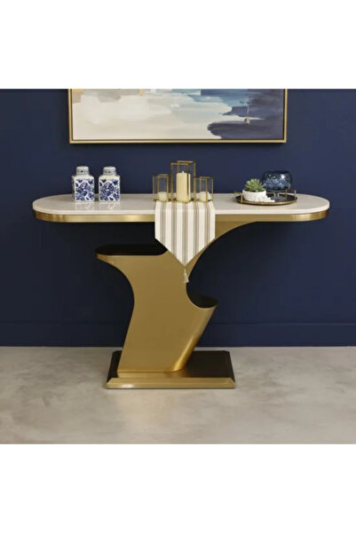 Generic Console table with a marble top, matte gold steel, 140 cm