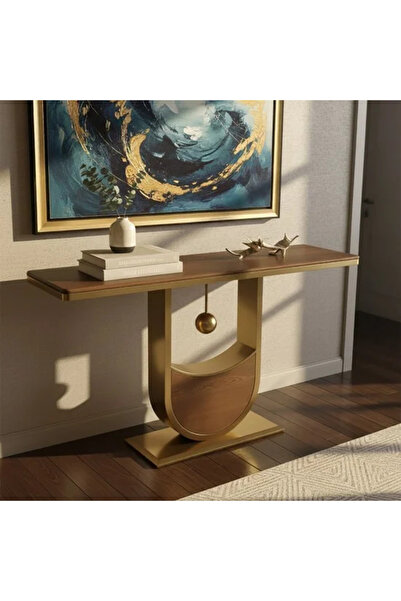 Generic Console table with a matte gold wooden top, 140 cm