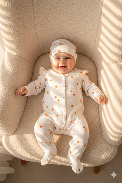 Miniday Baby Baby Printed Jumpsuit with Hat Newborn %Cotton Hospital-Issued S...