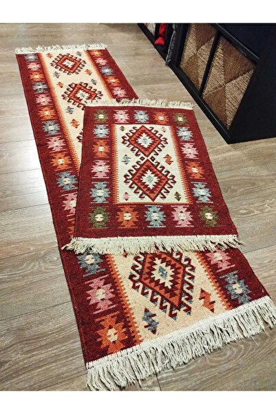 OEM 1+1 Traditional Woven Rugs, Jute Size 60 x 90 cm + 80 x 150 cm, Red and C...