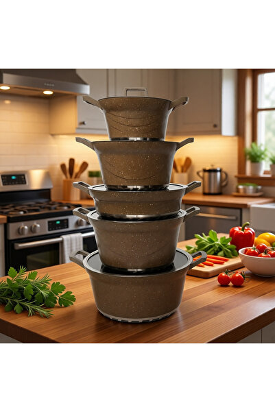 ALSAIF KITCHEN Granit Kaplama Yapışmaz Tencere ve Tava Seti – Isıyı Eşit Dağı...