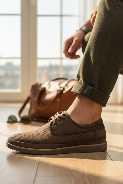 enoch حذاء إينوخ كاجوال للرجال من الجلد الطبيعي المثقب من نوع نوبوك