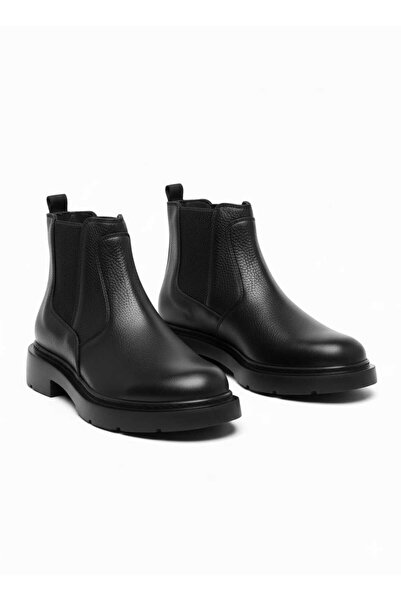 ONATER Erkek Hakiki Deri Siyah Chelsea Bot