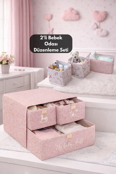PONÇİK BEBEK Set za negu bebe, roza, organizator sa 3 pregrada i set organiza...