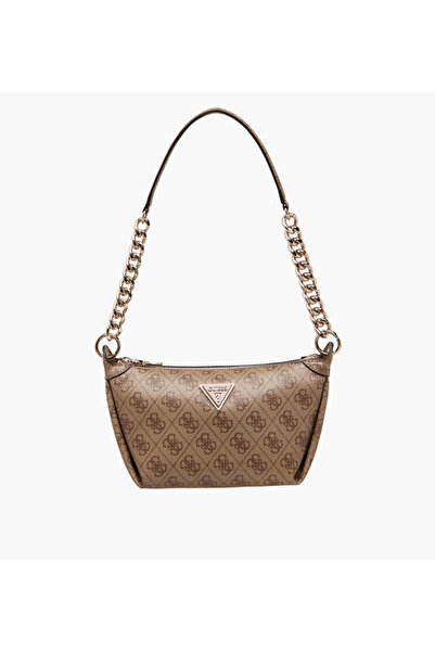 Guess Meridian Monogram Print Shoulder Bag with Zip Closure