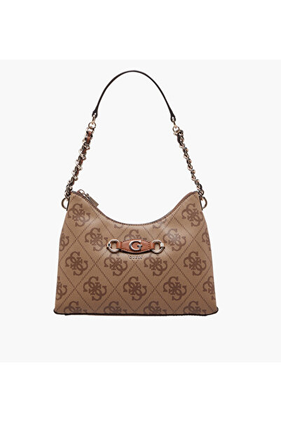 Guess حقيبة كتف إيزي بنقشة المونوغرام مع سحاب للإغلاق