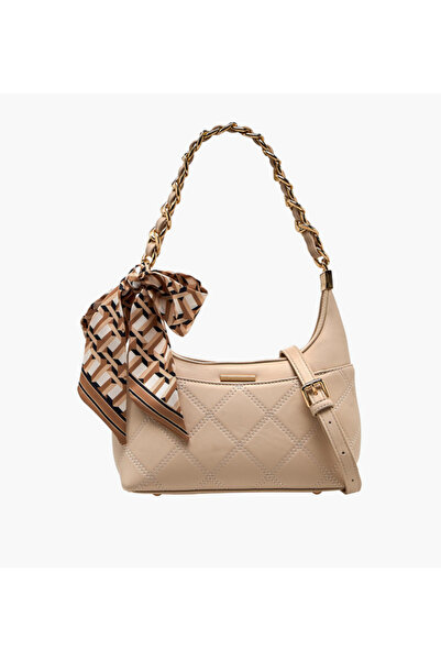 SASHA Jul Quilted Baguette Bag with Scarf Accent
