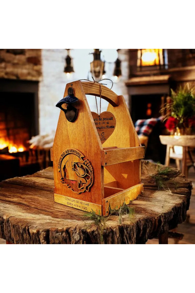 HandmadeDomideco Decorative Wooden Beer Box with Opener