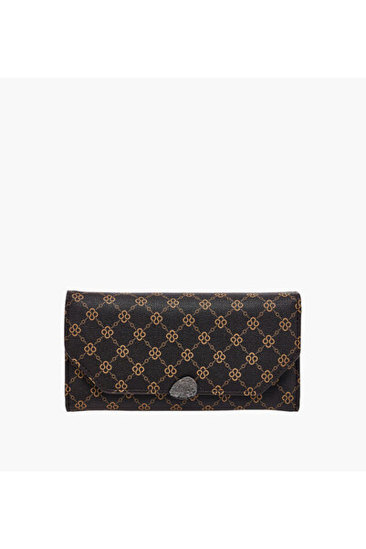Lifestyle Sasha Sam Monogram Print Tri-Fold Wallet with Button Closure