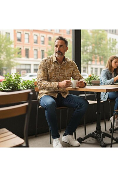 GÖMLEK GALERİSİ Men's Long Sleeve Shirt with Slim Fit Digital Printing Pattern