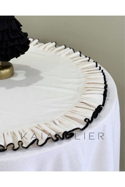 KaiAtelier Natural Embroidered Linen Tablecloth / Fiskos Coverlet / Coffee Table Cover 150X150Cm
