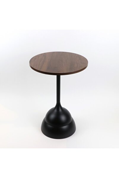 Generic Round side table with wooden top and metal base, black color