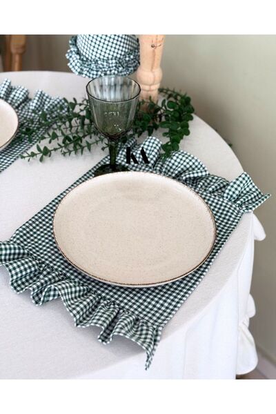 KaiAtelier Mossy Linen Two-End Ruffle Detailed American Service/Supla Mat wit...