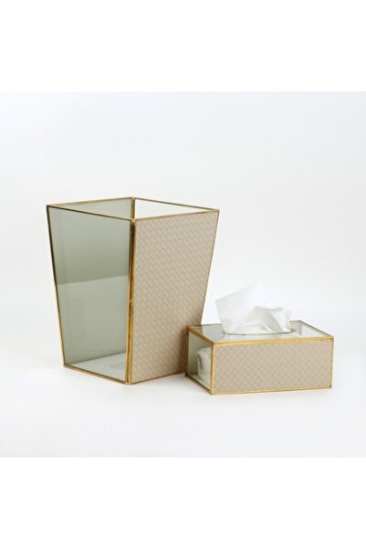 Generic Square ice-glass and gold wastebasket and tissue box set