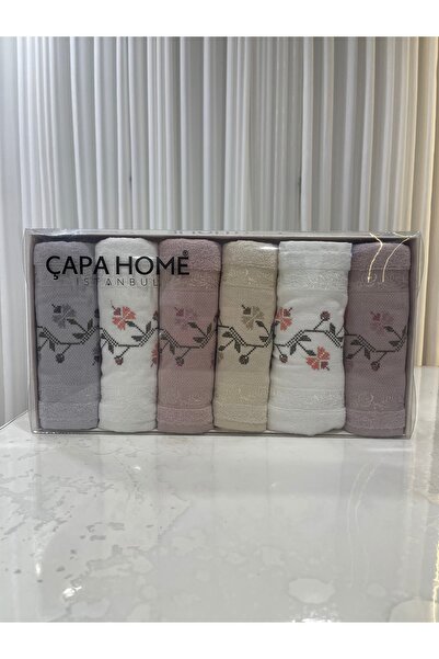 Çapa Home Etamin İşleme %100 Pamuk 6’lı 50x90 El Havlu Seti