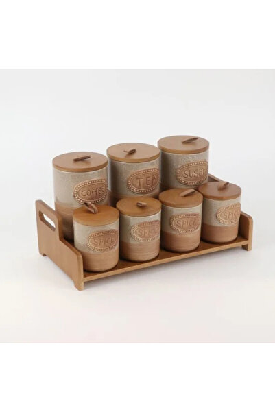 Generic 7-Piece Ceramic Jar Set with Wooden Stand