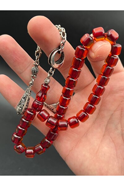 Cemhan Göksal سبحة من حجر العنبر الناري مقاس 9x8 مم، مصنوعة يدويًا بتصميم خاص...