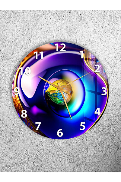 Olinpa Unbreakable Glass Wall Clock, Colorful Abstract Glass Art Table and Cl...
