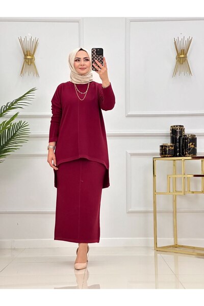 Summer Store Sadem Long Tunic and Skirt Two-Piece Hijab Set