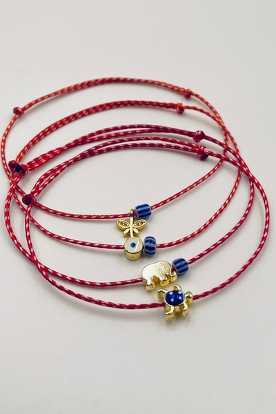 Concept HuBuTU 4 Pieces of Elephant, Dragonfly, Turtle Figured Gelatin Marteniçka Wishing and Luck Bracelet Set with Cards