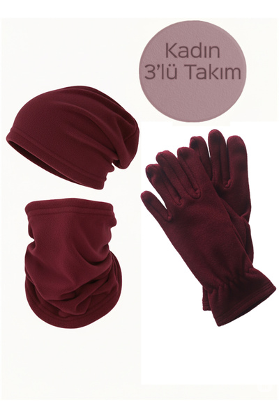 Mrey Women's Burgundy Thermal Winter Fleece Closed-Finger Gloves, Drawstring ...