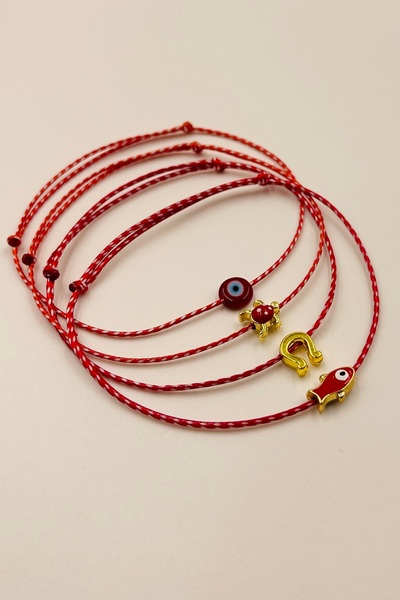 Concept HuBuTU 4 Pieces of Fish, Turtle Figured Cards, Gelatin Marteniçka Wishing and Luck Bracelet Set