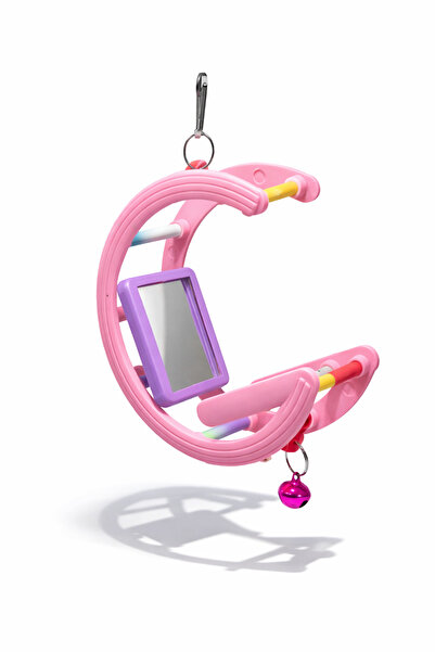 Papağanhane لعبة طائر الحبل المتأرجح مع مرآة وجرس - باللون الوردي للببغاء وال...