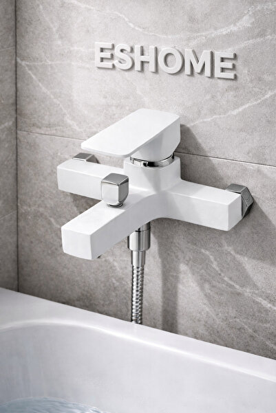 ESHOME صنبور حمام مربع من الكروم الأبيض بتصميم أنيق
