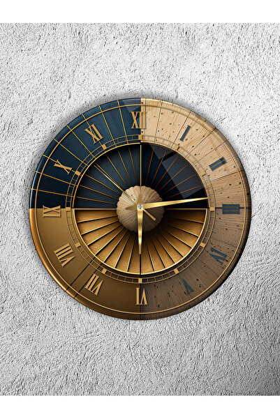 Olinpa KIRILMAZ CAM DUVAR SAATİ , HEM TABLO HEM SAAT MODERN AHŞAP GOLD ÇARK E...