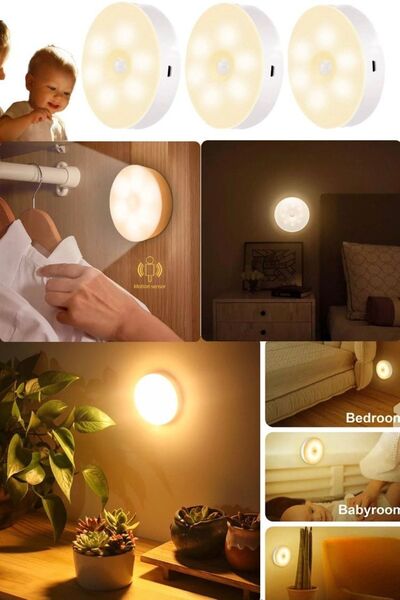 Munico 3 Adet Mıknatıslı Yapışkanlı Sensörlü Raf Merdiven Kolidor Şarjlı Sens...