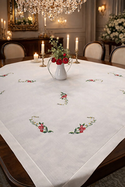 nchomedeniz elişi kanaviçe ecru çay örtüsü7