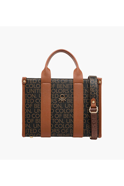 United Colors of Benetton Monogram Print Tote Bag with Detachable Strap