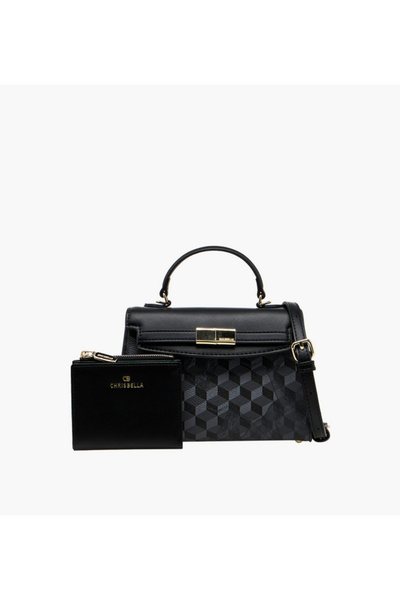 Chrisbella حقيبة كروسبودي بنقشة هندسية مع محفظة