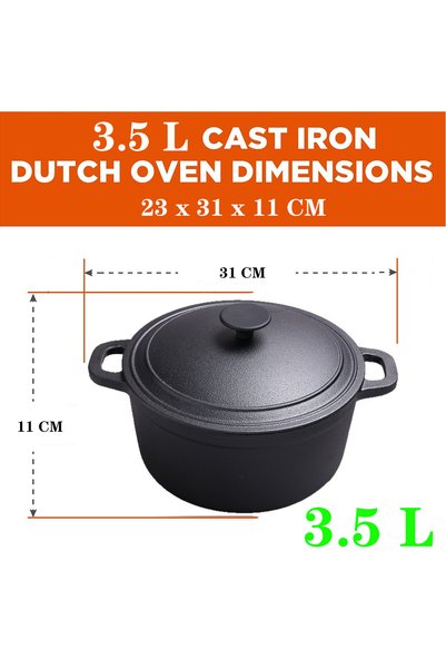 Sumkyle Round Pre-Seasoned Cast Iron Dutch Oven Pot with Lid and Dual Handles, Black