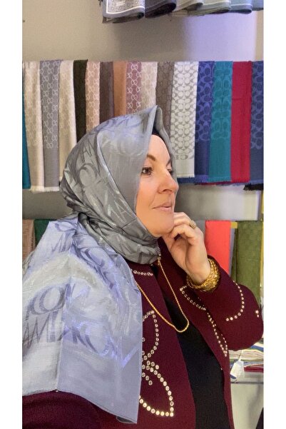 Imannoor Monogram Signature Shiny Jacquard Shawl Gray