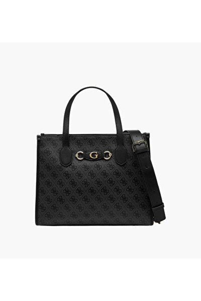 Guess Izzy Monogram Print Tote Bag with Detachable Strap