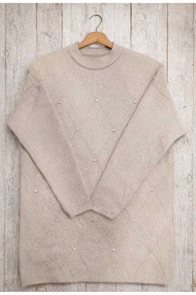 MODA VEDAT Women's Stoned Bearded Soft Sweater -00370