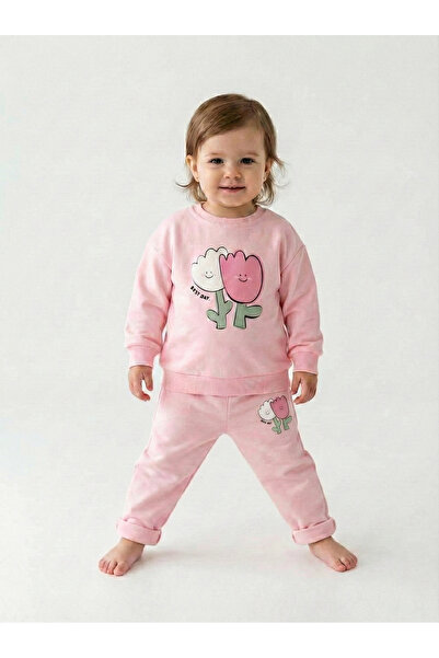 Noone طقم سويت شيرت وبنطلون من قطعتين بنمط زهرة التوليب "أفضل يوم" مطبوع مبطن...