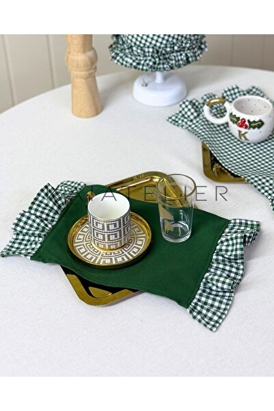 KaiAtelier Mossy Single Linen Ruffled Tray Cover