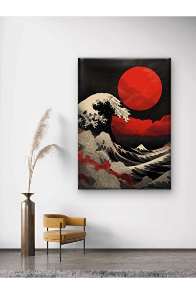 ESLEM Red Tide Japon Esintili Kırmızı Güneş Dalga Desenli Modern Dekoratif Ta...