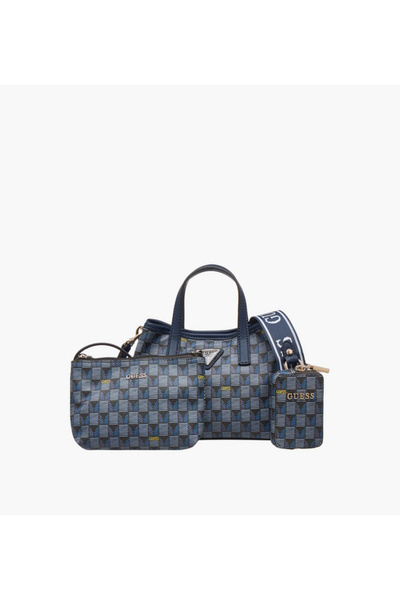 Guess G Wave Mini Monogram Print Tote Bag with Shoulder Bag and Pouch