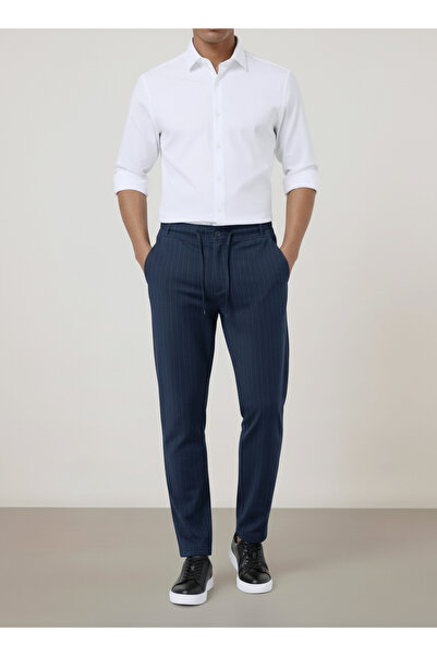 Sizce Moda Pantaloni jogger pentru bărbați, albastru marin, cu dungi, cu buzu...