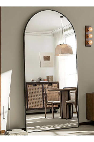 Taimi مرآة كبيرة جدًا بتصميم أنيق 180 × 80 سم - إطار معدني أسود وحامل خلفي