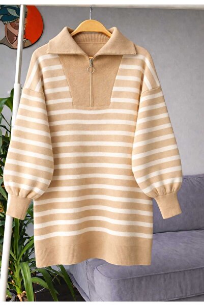 MODA VEDAT Women's Collared Zippered Knitwear Tunic --0355